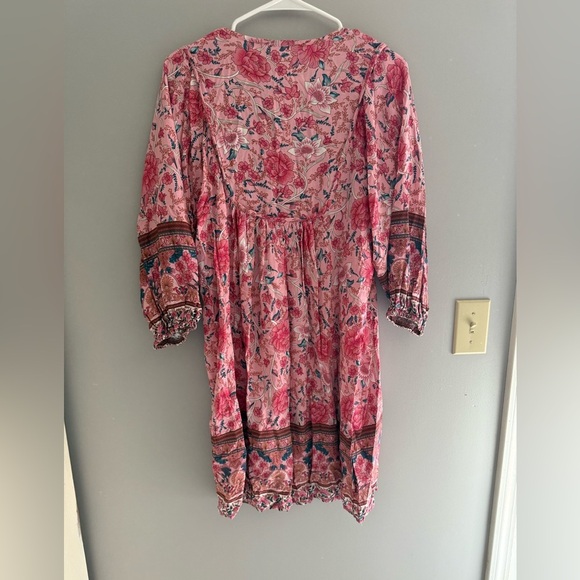 Temofon Womens Pink Floral Boho Mini Dress SZ MD New 3/4 Sleeve Flowy V Neck - Picture 8 of 10